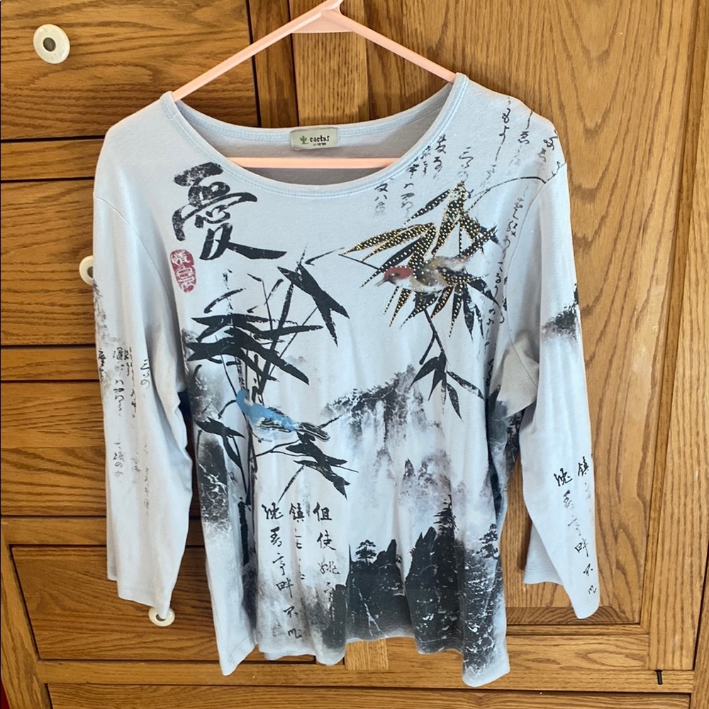 Cactus White Cream Graphic 3/4 Sleeve Blouse